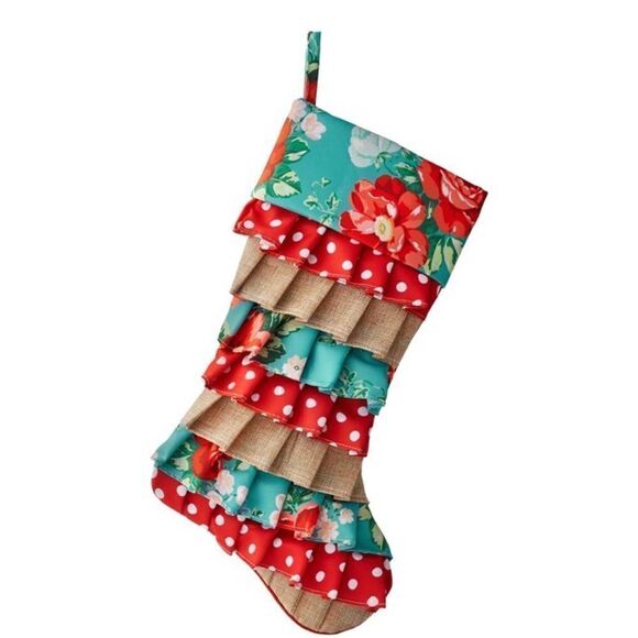 🦋 RARE! 🦋 Pioneer Woman Vintage Floral Ruffle Christmas Stockings Set of 4 - Picture 5 of 8